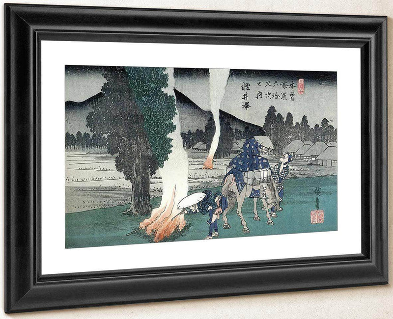 Travellers Lighting Their Pipes By A Fire By Hiroshige Fine Art Print