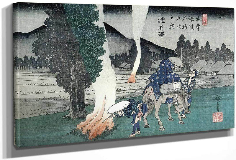 Travellers Lighting Their Pipes By A Fire By Hiroshige Fine Art Print