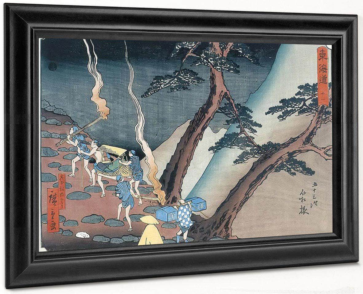 Travellers On A Mountain Path At Night By Hiroshige Fine Art Print