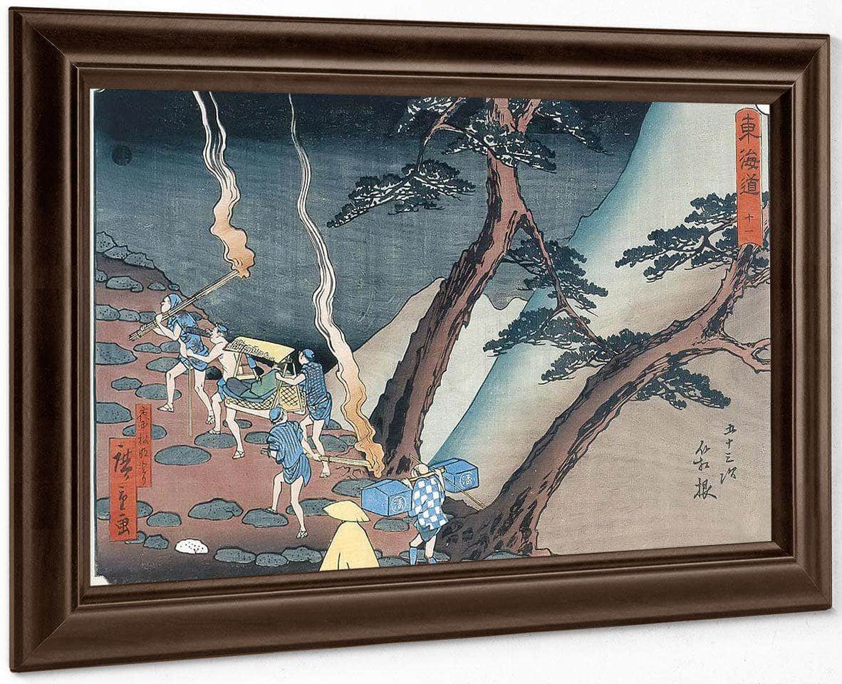 Travellers On A Mountain Path At Night By Hiroshige Fine Art Print