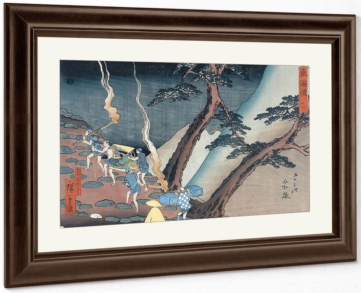 Travellers On A Mountain Path At Night By Hiroshige Fine Art Print