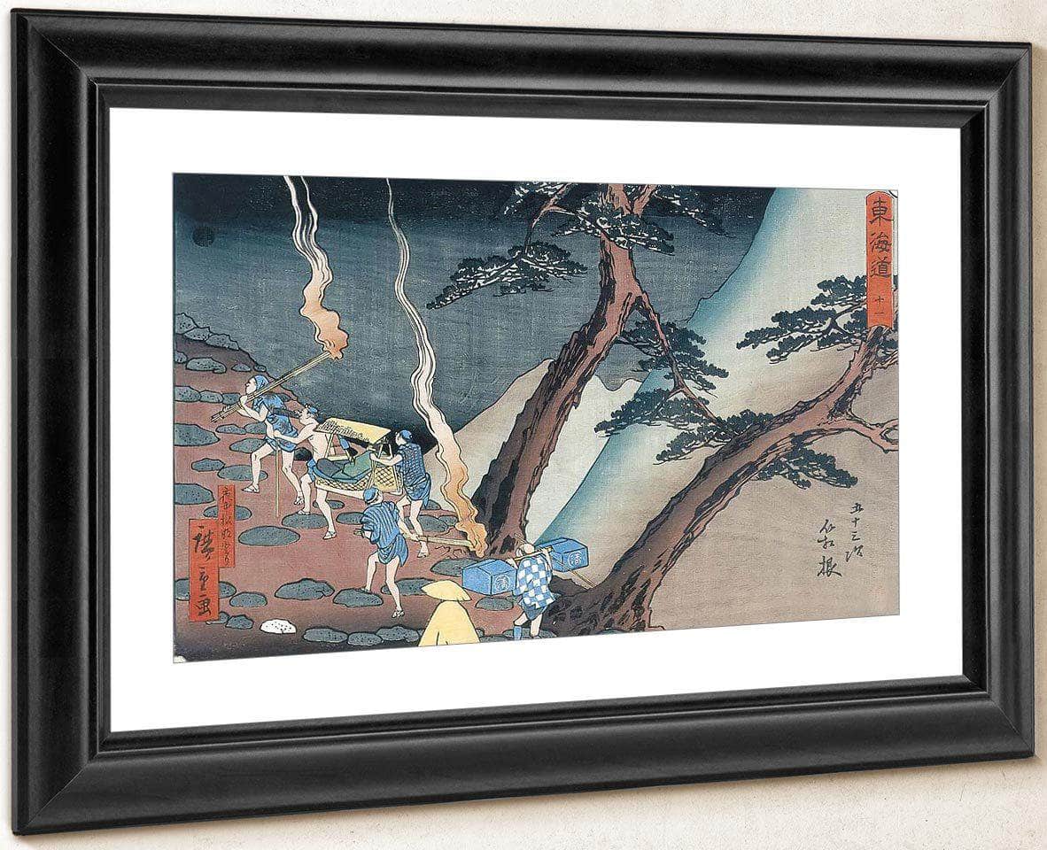 Travellers On A Mountain Path At Night By Hiroshige Fine Art Print