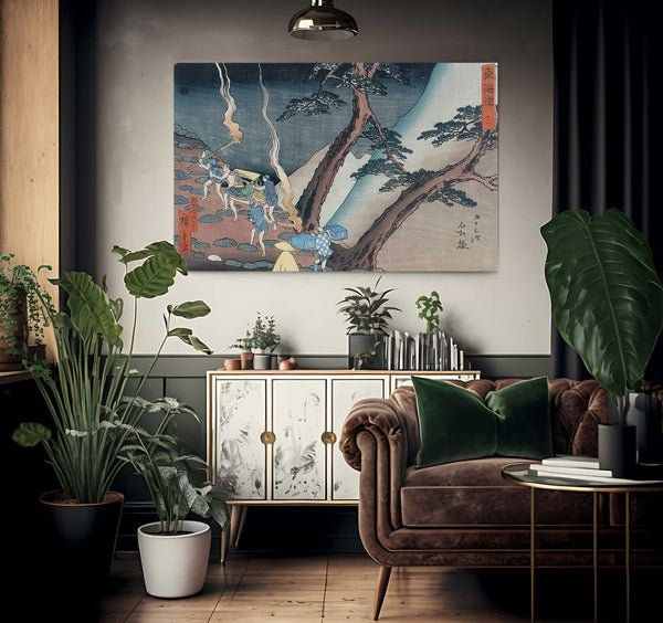 Travellers On A Mountain Path At Night By Hiroshige Fine Art Print