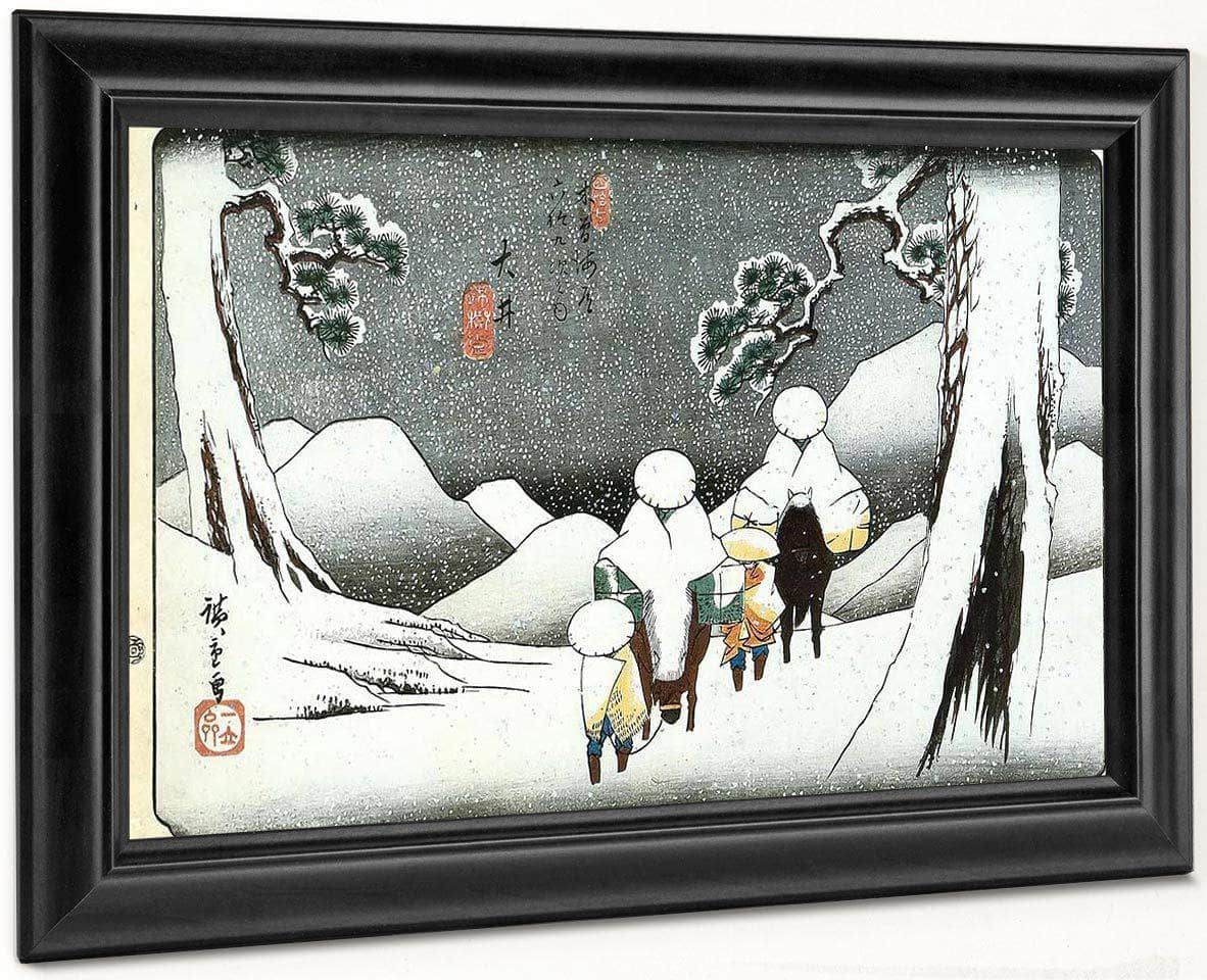 Travellers On Horseback In The Snow By Hiroshige Fine Art Print