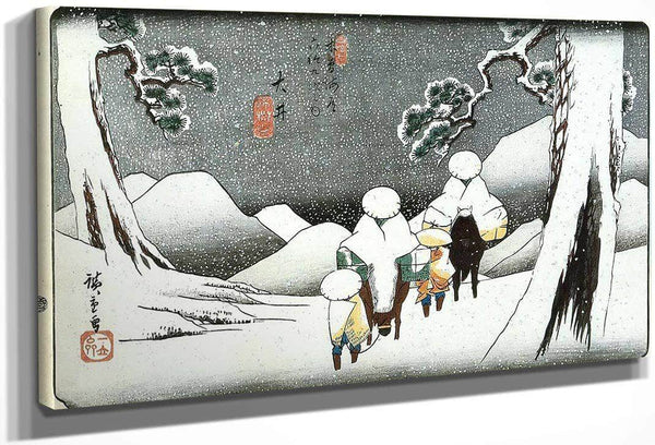 Travellers On Horseback In The Snow By Hiroshige Fine Art Print