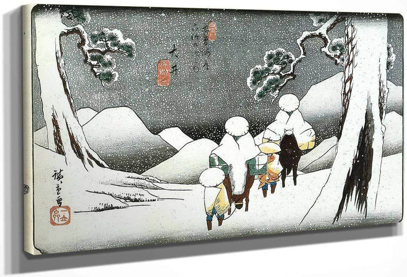 Travellers On Horseback In The Snow By Hiroshige Fine Art Print