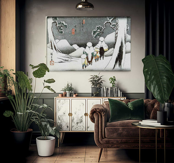 Travellers On Horseback In The Snow By Hiroshige Fine Art Print