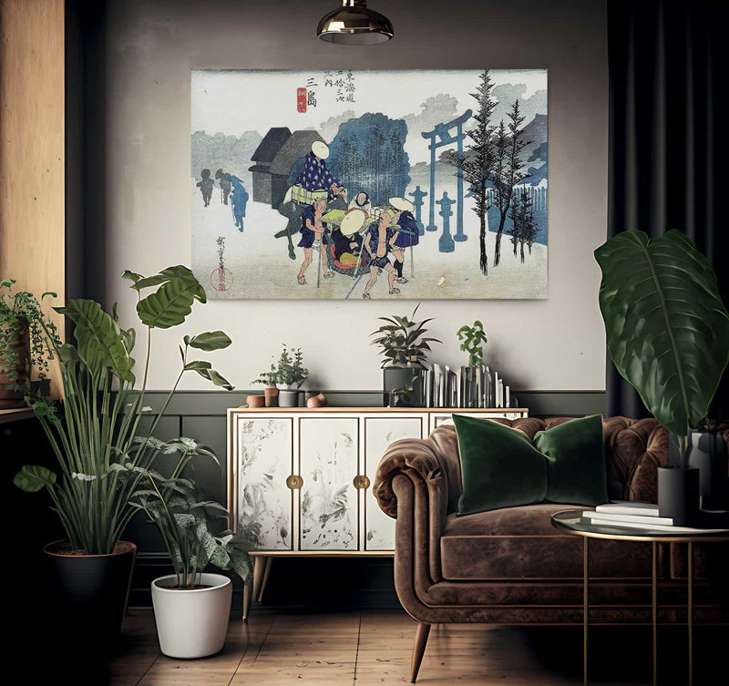 Travellers Passing A Shrine In The Mist By Hiroshige Fine Art Print