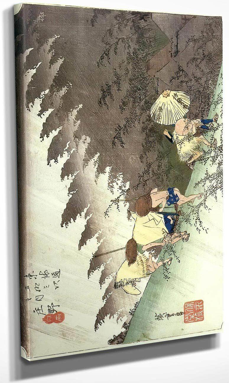 Travellers Surprised Bt Sudden Rain By Hiroshige Fine Art Print