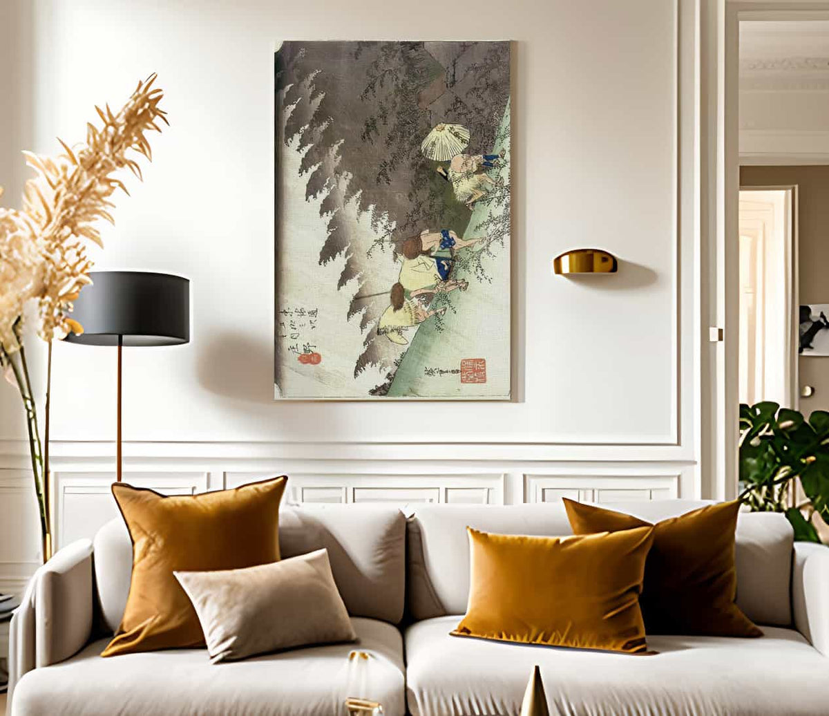 Travellers Surprised Bt Sudden Rain By Hiroshige Fine Art Print