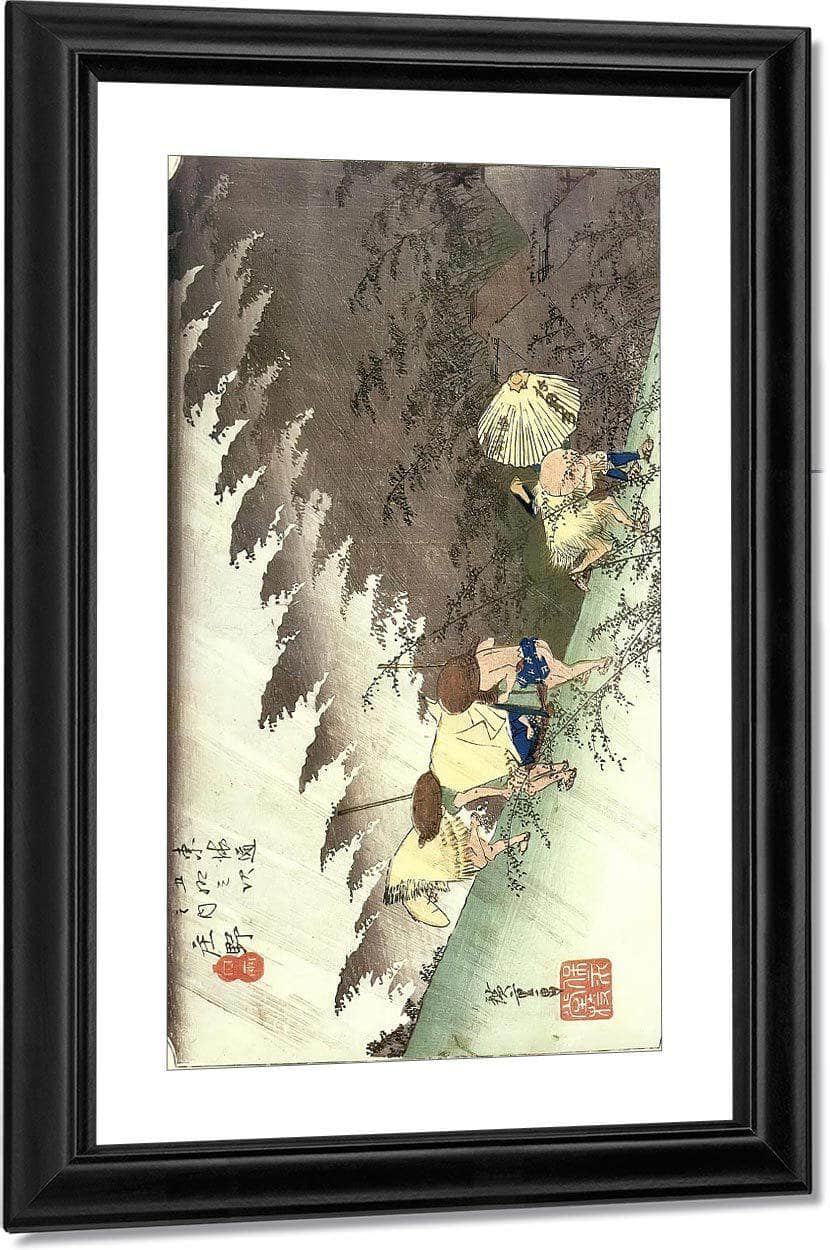 Travellers Surprised Bt Sudden Rain By Hiroshige Fine Art Print