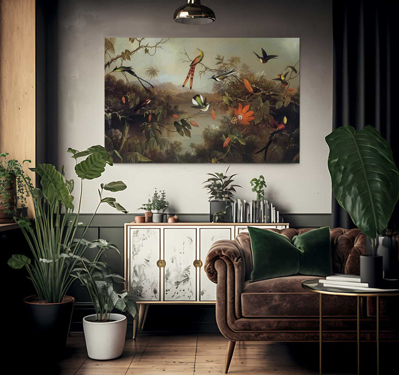 Tropical Landscape With Ten Hummingbirds By Martin Johnson Heade Fine Art Print