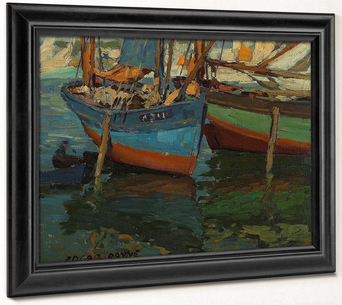 Two Boats In A Harbor By  Edgar Payne Fine Art Print