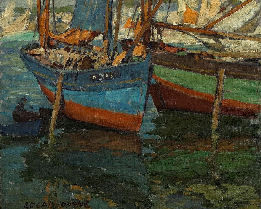 Two Boats In A Harbor By  Edgar Payne Fine Art Print