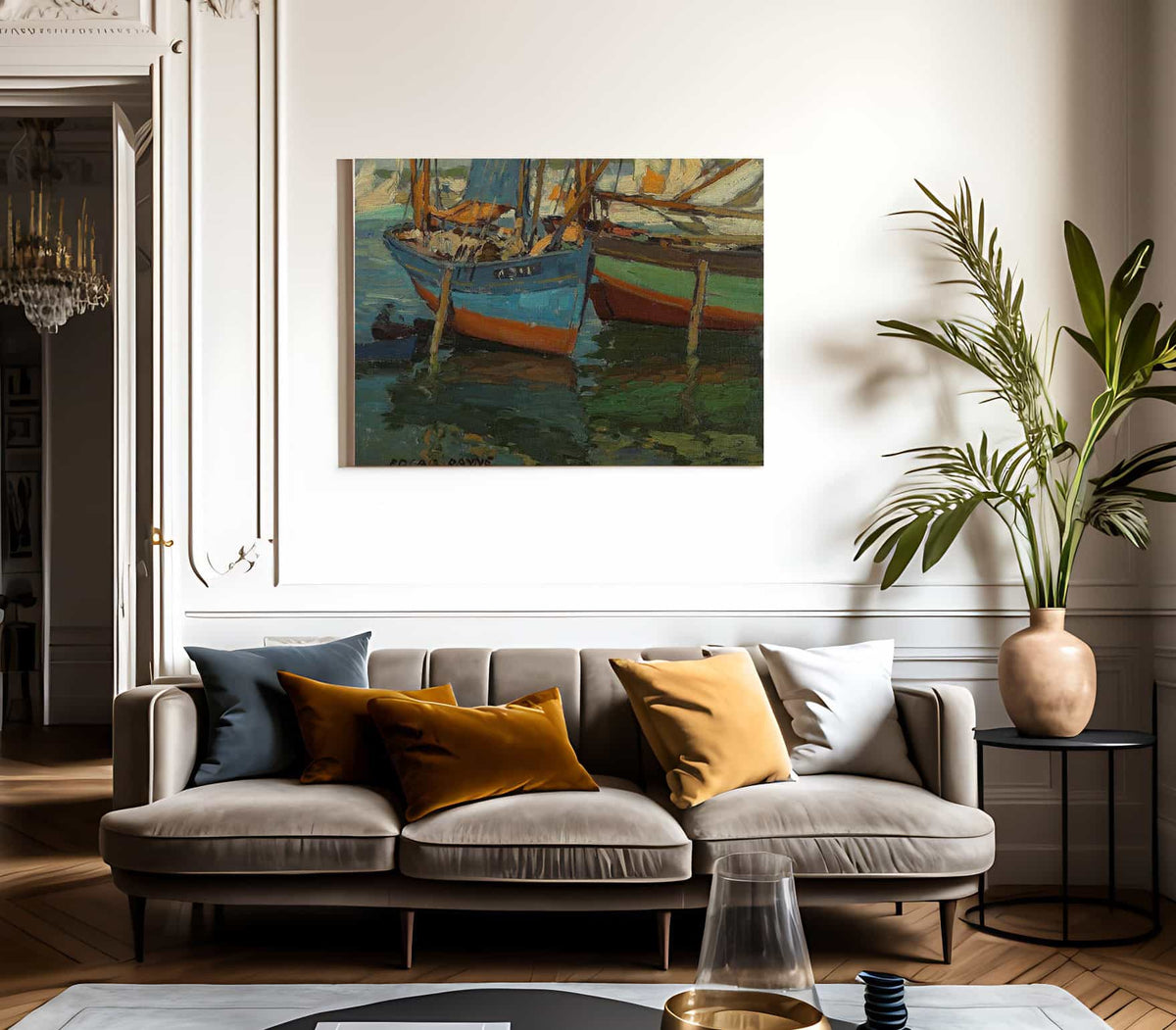 Two Boats In A Harbor By  Edgar Payne Fine Art Print