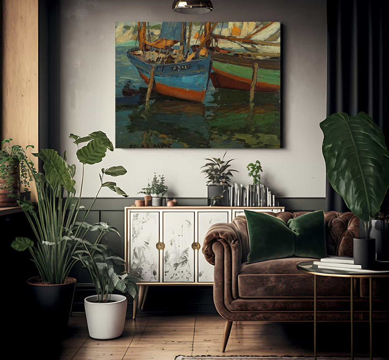 Two Boats In A Harbor By  Edgar Payne Fine Art Print