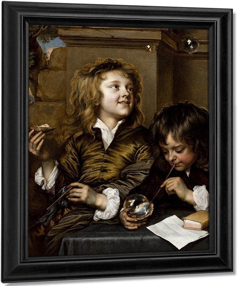 Two Boys Blowing Bubbles By Adriaen Hanneman Fine Art Print