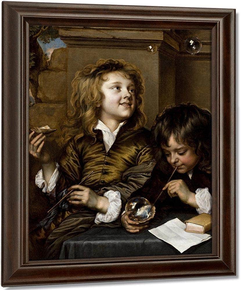 Two Boys Blowing Bubbles By Adriaen Hanneman Fine Art Print