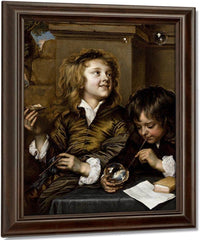 Two Boys Blowing Bubbles By Adriaen Hanneman Fine Art Print