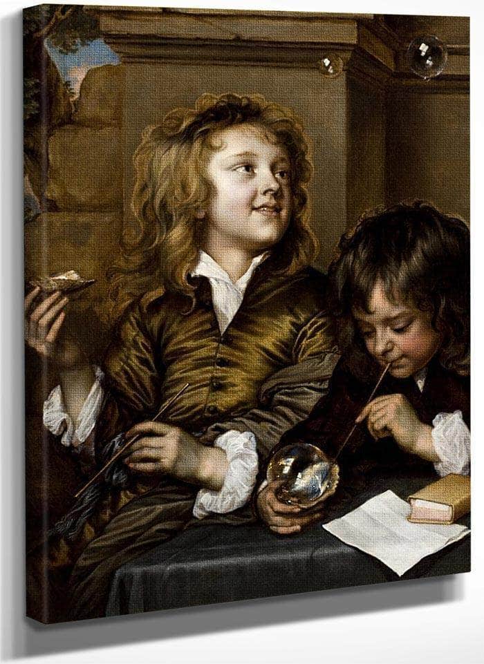 Two Boys Blowing Bubbles By Adriaen Hanneman Fine Art Print