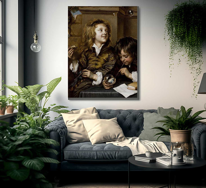 Two Boys Blowing Bubbles By Adriaen Hanneman Fine Art Print