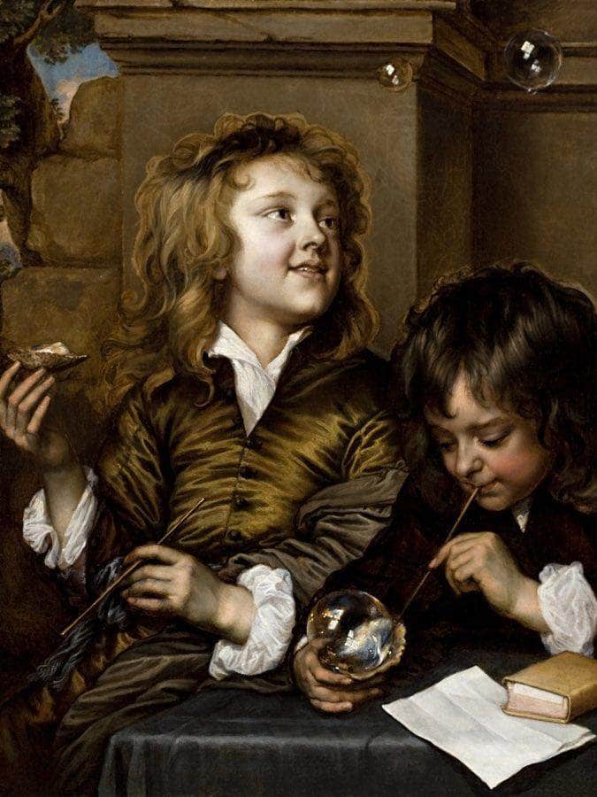 Two Boys Blowing Bubbles By Adriaen Hanneman Fine Art Print