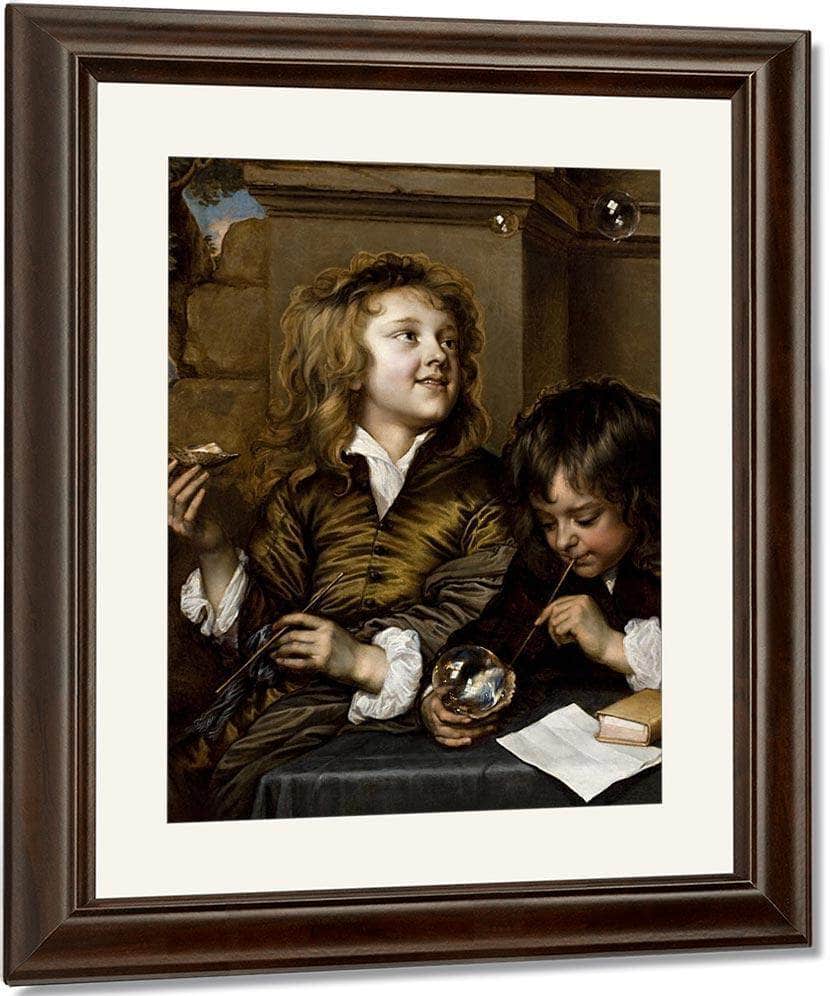 Two Boys Blowing Bubbles By Adriaen Hanneman Fine Art Print