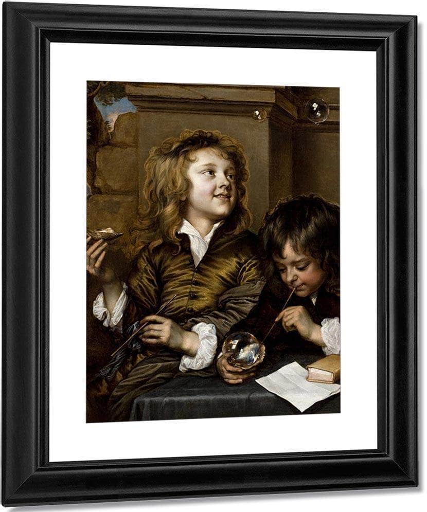 Two Boys Blowing Bubbles By Adriaen Hanneman Fine Art Print