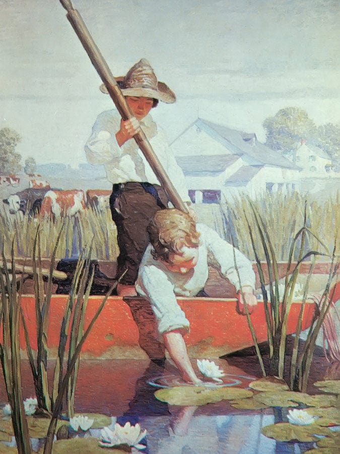 Two Boys In A Punt By NC Wyeth Fine Art Print