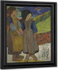 Two Breton Girls By The Sea By Eugene Henri Paul Gauguin Fine Art Print