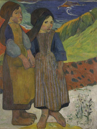 Two Breton Girls By The Sea By Eugene Henri Paul Gauguin Fine Art Print