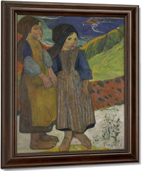 Two Breton Girls By The Sea By Eugene Henri Paul Gauguin Fine Art Print