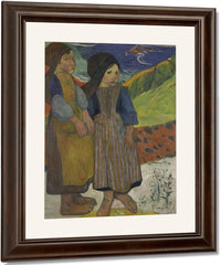 Two Breton Girls By The Sea By Eugene Henri Paul Gauguin Fine Art Print