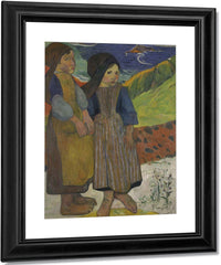 Two Breton Girls By The Sea By Eugene Henri Paul Gauguin Fine Art Print
