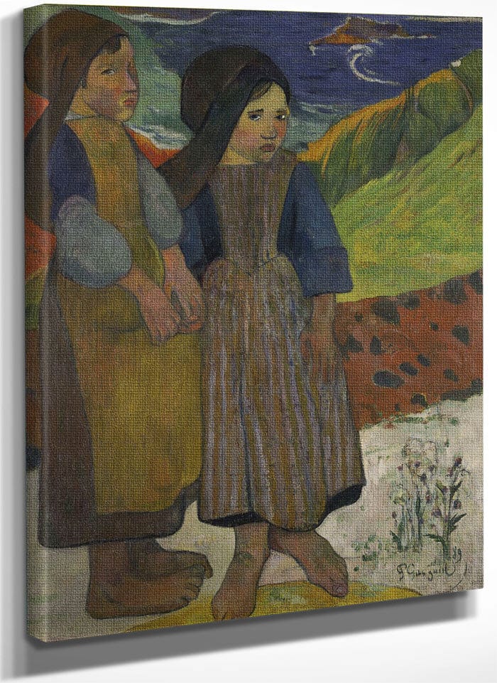 Two Breton Girls By The Sea By Eugene Henri Paul Gauguin Fine Art Print
