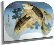 Two Carp Among Waterweeds By Hokusai Fine Art Print