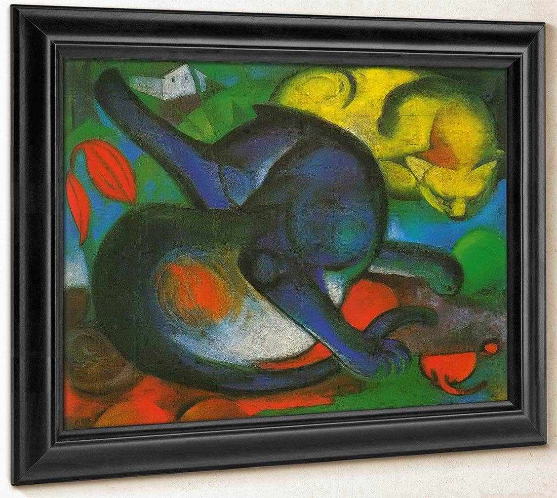 Two Cats Blue And Yellow By Franz Marc Fine Art Print