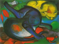 Two Cats Blue And Yellow By Franz Marc Fine Art Print