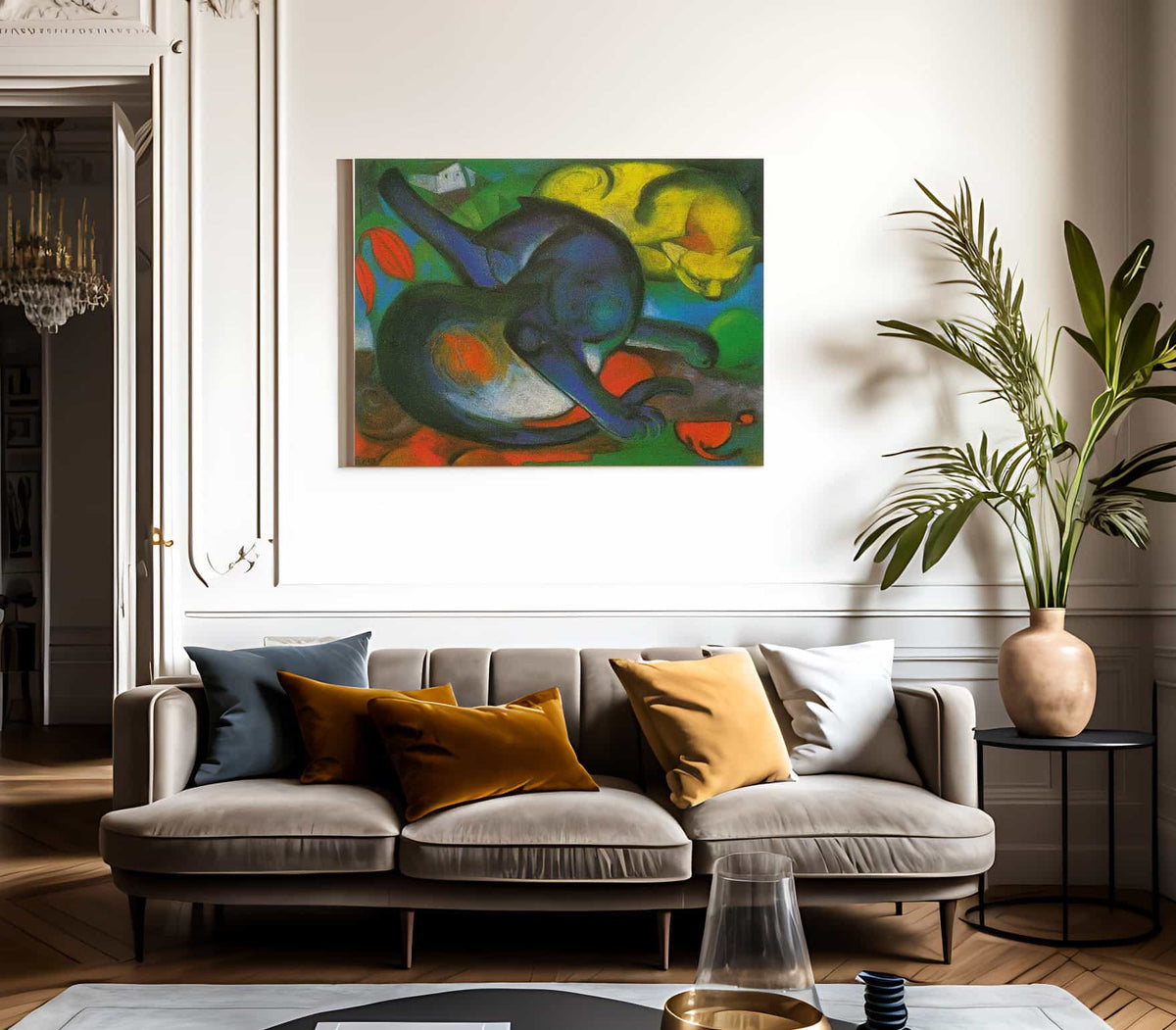 Two Cats Blue And Yellow By Franz Marc Fine Art Print