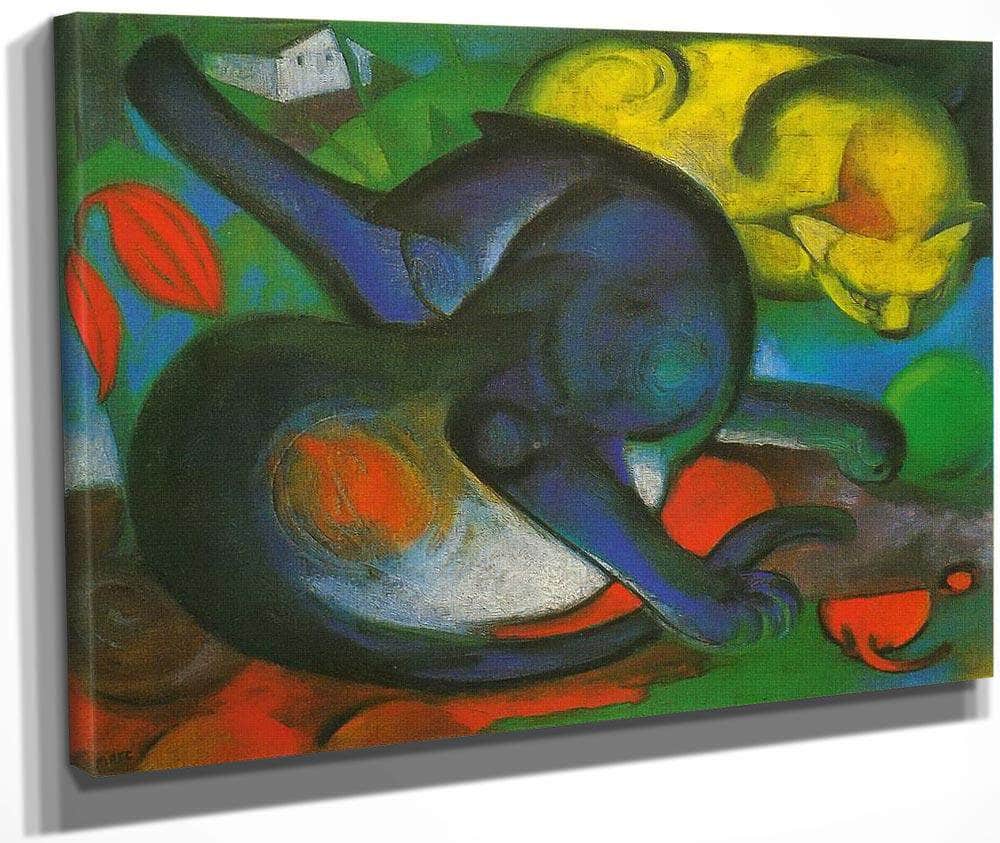Two Cats Blue And Yellow By Franz Marc Fine Art Print