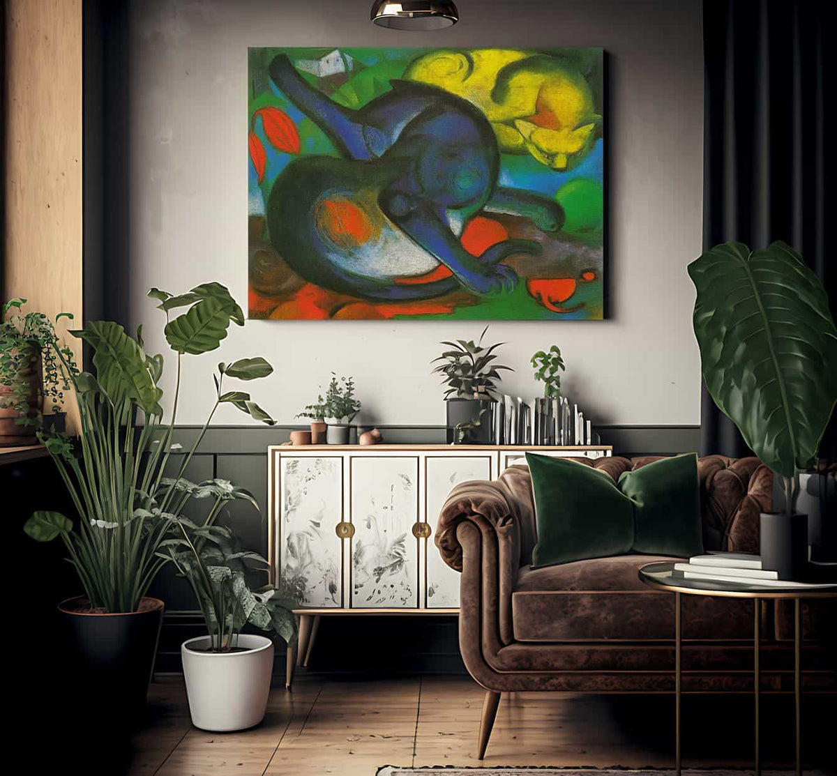 Two Cats Blue And Yellow By Franz Marc Fine Art Print