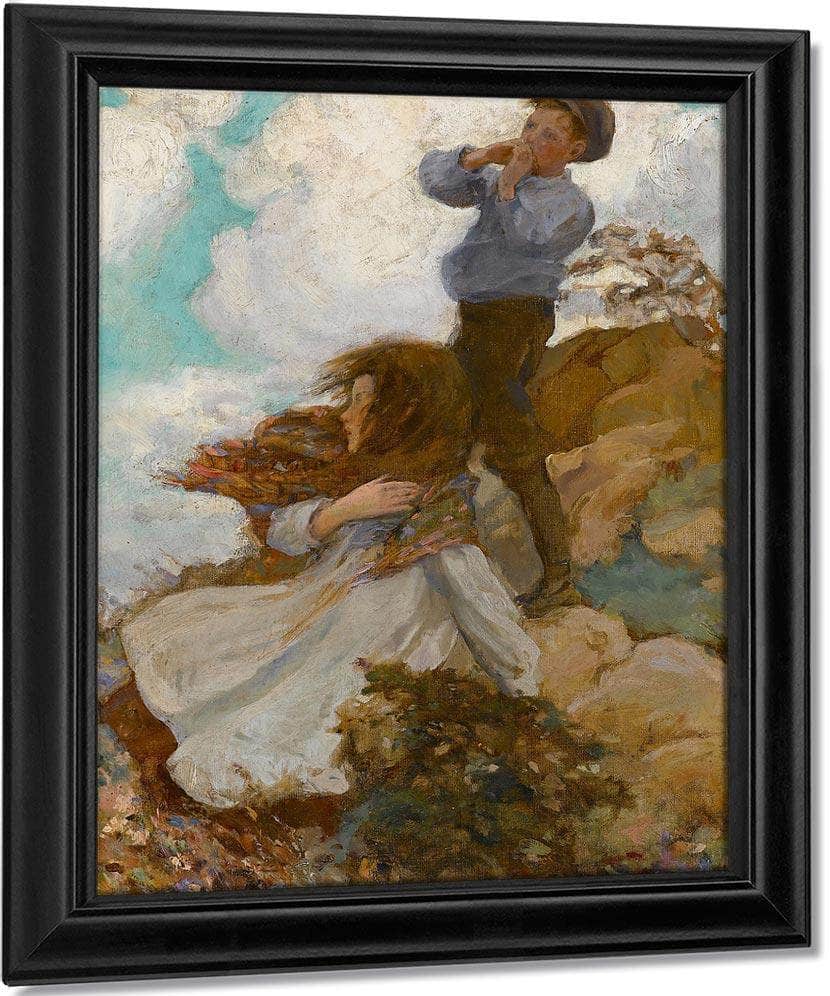 Two Children On A Windswept Hill 1915 By Jessie Willcox Smith Fine Art Print