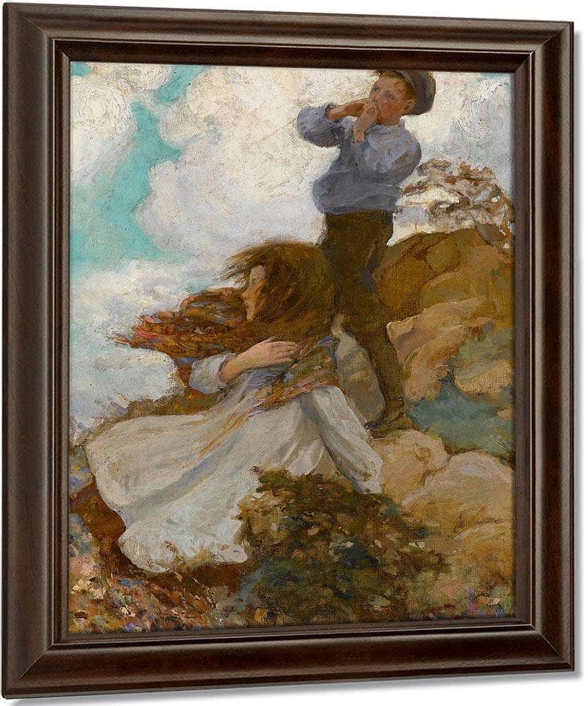 Two Children On A Windswept Hill 1915 By Jessie Willcox Smith Fine Art Print