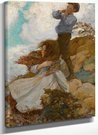 Two Children On A Windswept Hill 1915 By Jessie Willcox Smith Fine Art Print