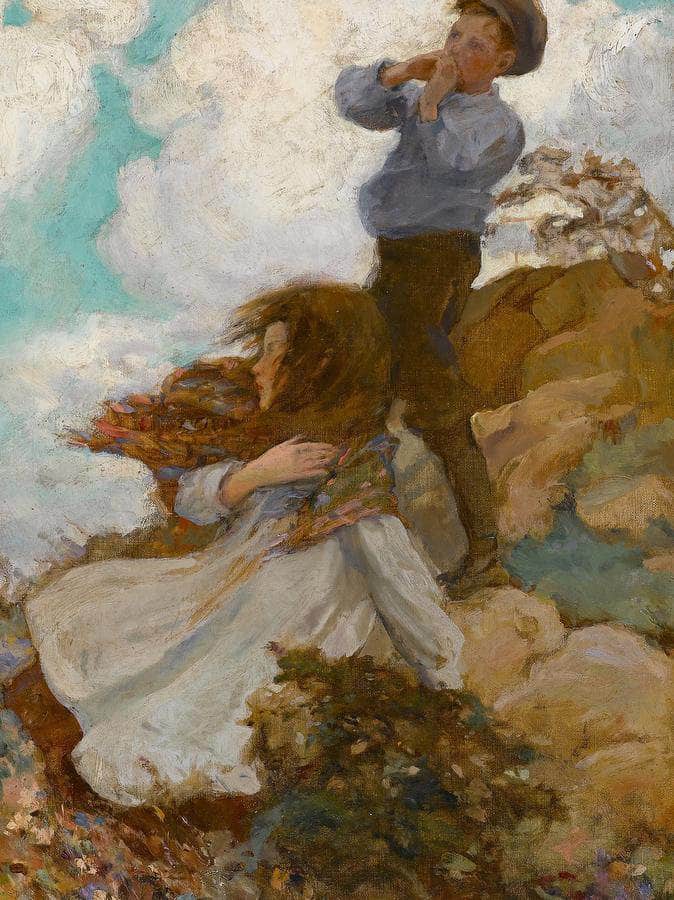 Two Children On A Windswept Hill 1915 By Jessie Willcox Smith Fine Art Print