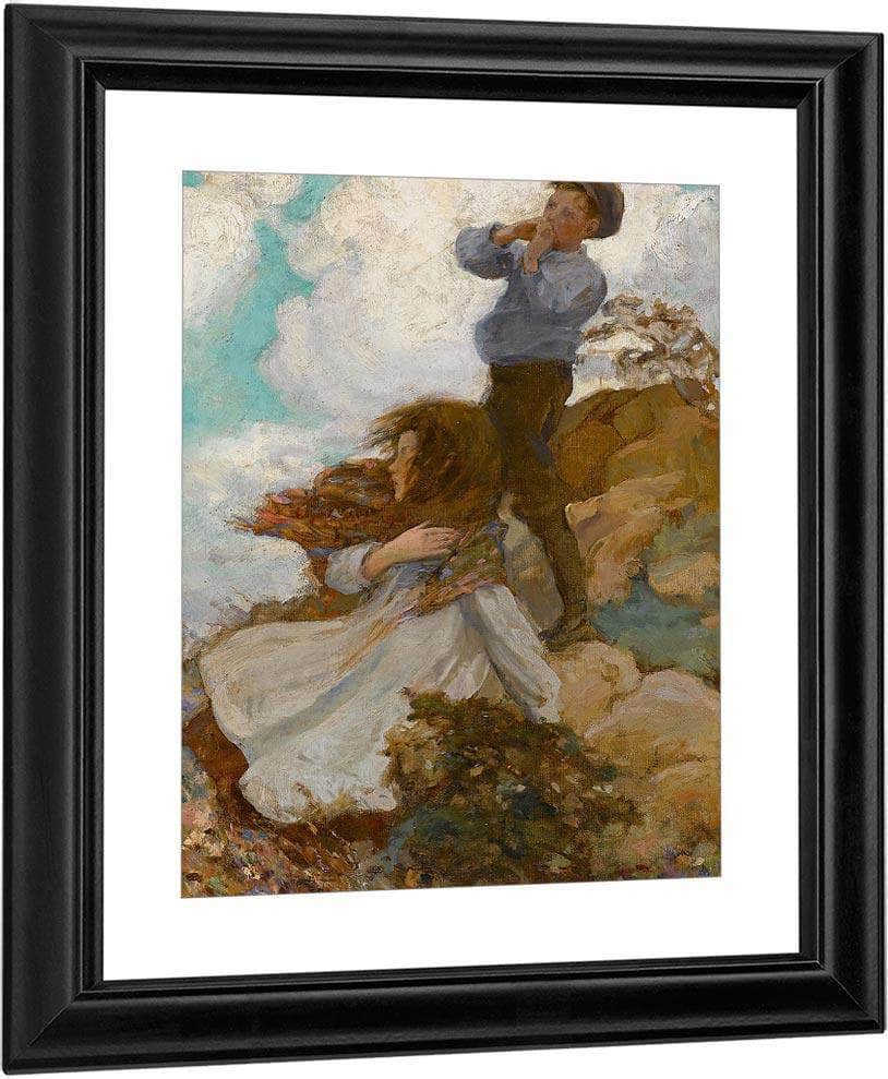 Two Children On A Windswept Hill 1915 By Jessie Willcox Smith Fine Art Print