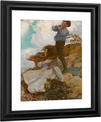 Two Children On A Windswept Hill 1915 By Jessie Willcox Smith Fine Art Print