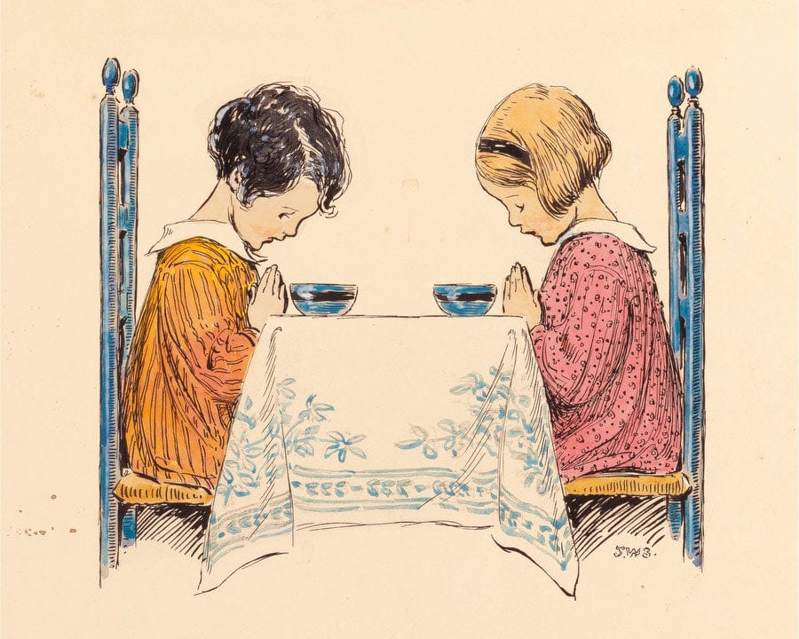 Two Children Praying A Childs Prayer Interior Book Illustration 1929 By Jessie Willcox Smith Fine Art Print