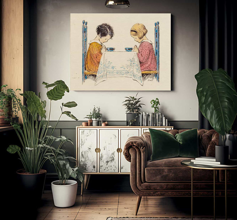 Two Children Praying A Childs Prayer Interior Book Illustration 1929 By Jessie Willcox Smith Fine Art Print