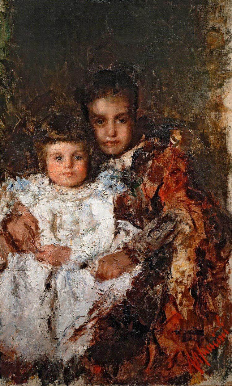 Two Cousins By Antonio Mancini Fine Art Print